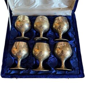 SET OF 6 BRASS GOBLETS HAREM STREET MECCA CIARO HOTEL VELVET STORAGE BOX VINTAGE